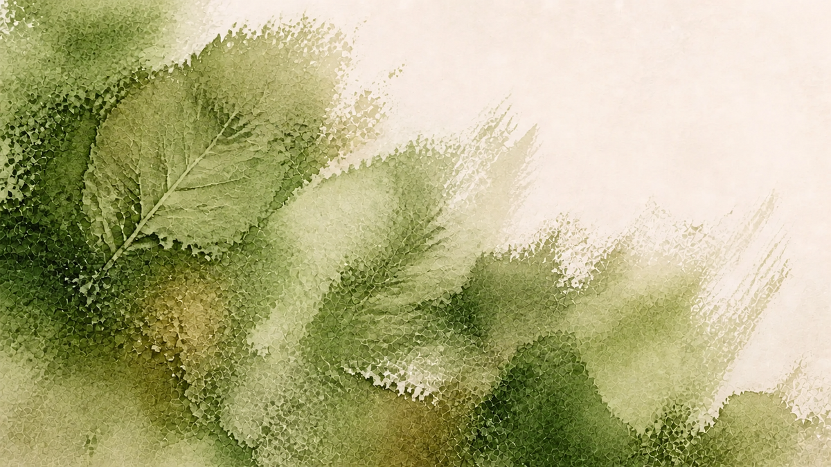 Abstract leaf motif in sage, light green, olive, khaki and earth tones — Green material group