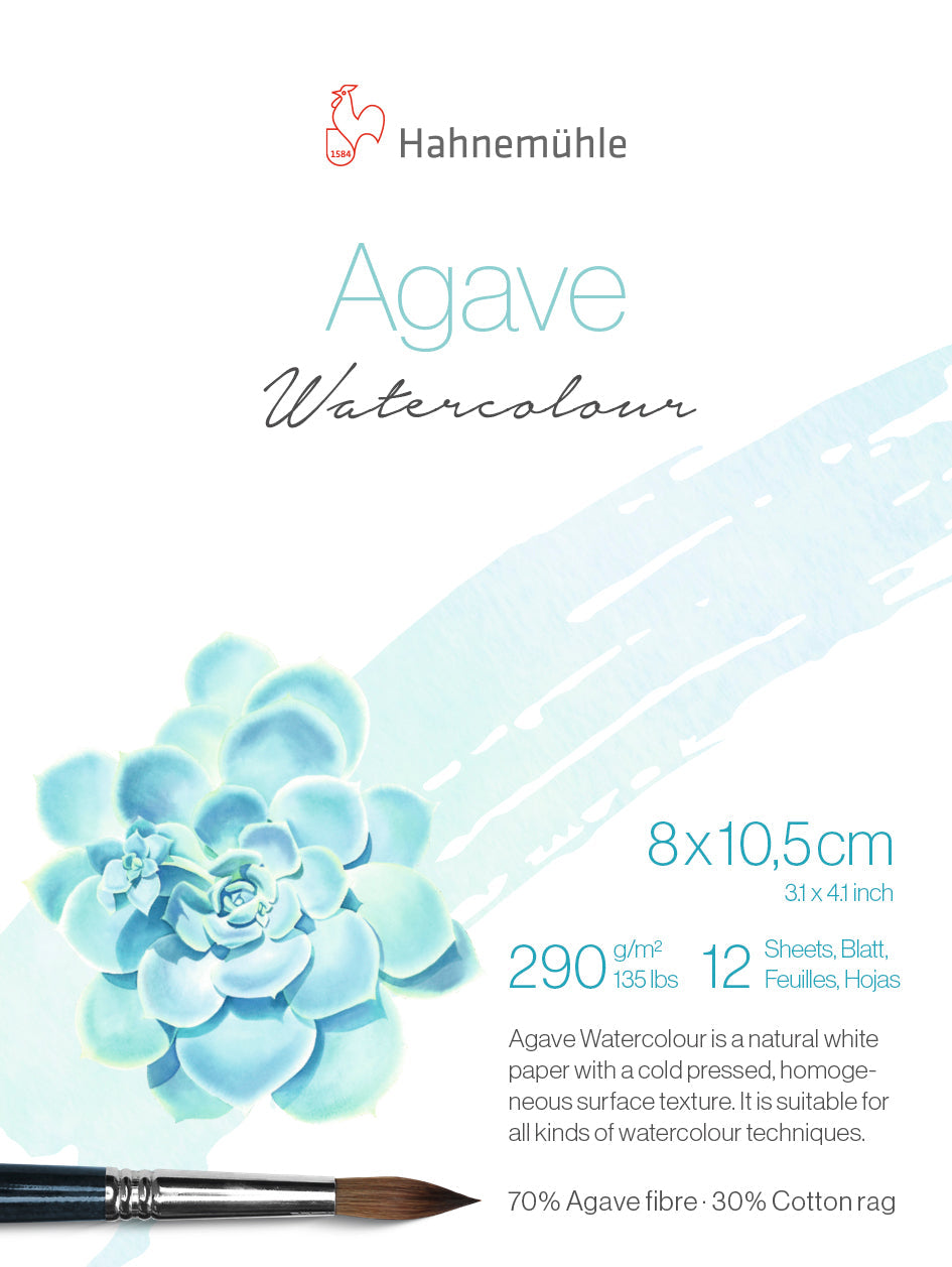 Agave Watercolour Miniblock 8 × 10,5 cm, 290 g/m², 12 Blatt – Hahnemühle