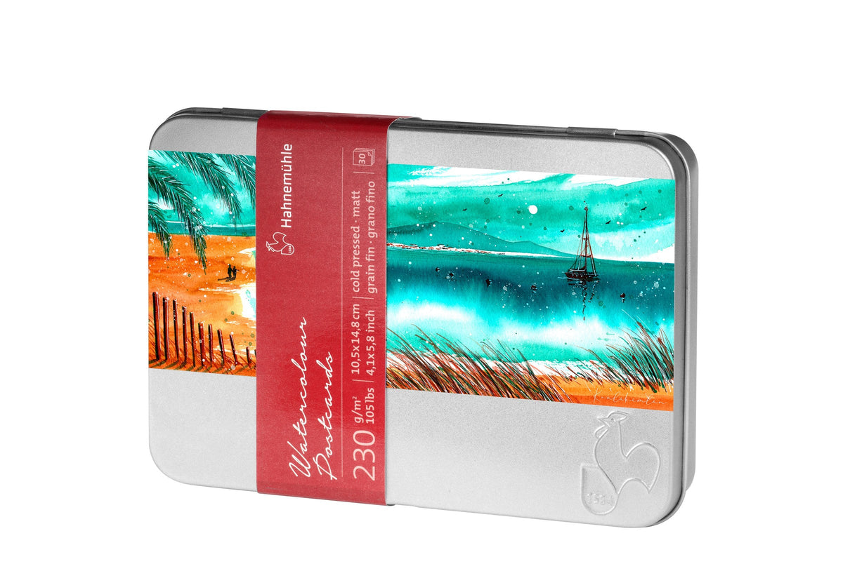 Aquarellpostkarten in Metallbox, matt, 230 g/m², 30 Karten – Hahnemühle