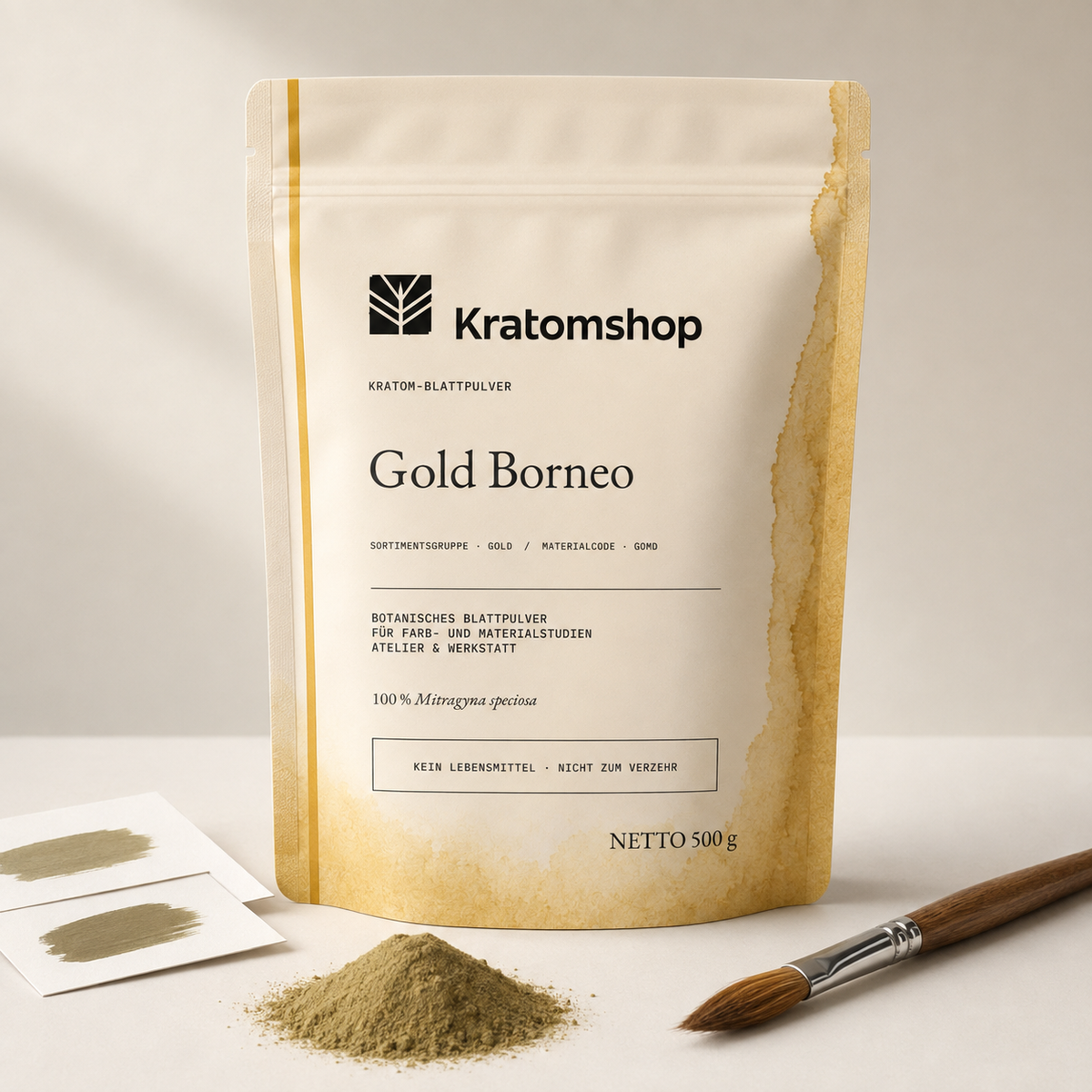 Kratom leaf powder · Material group Gold · Material code GOMD · Leaf Archive 11 · Gold Borneo