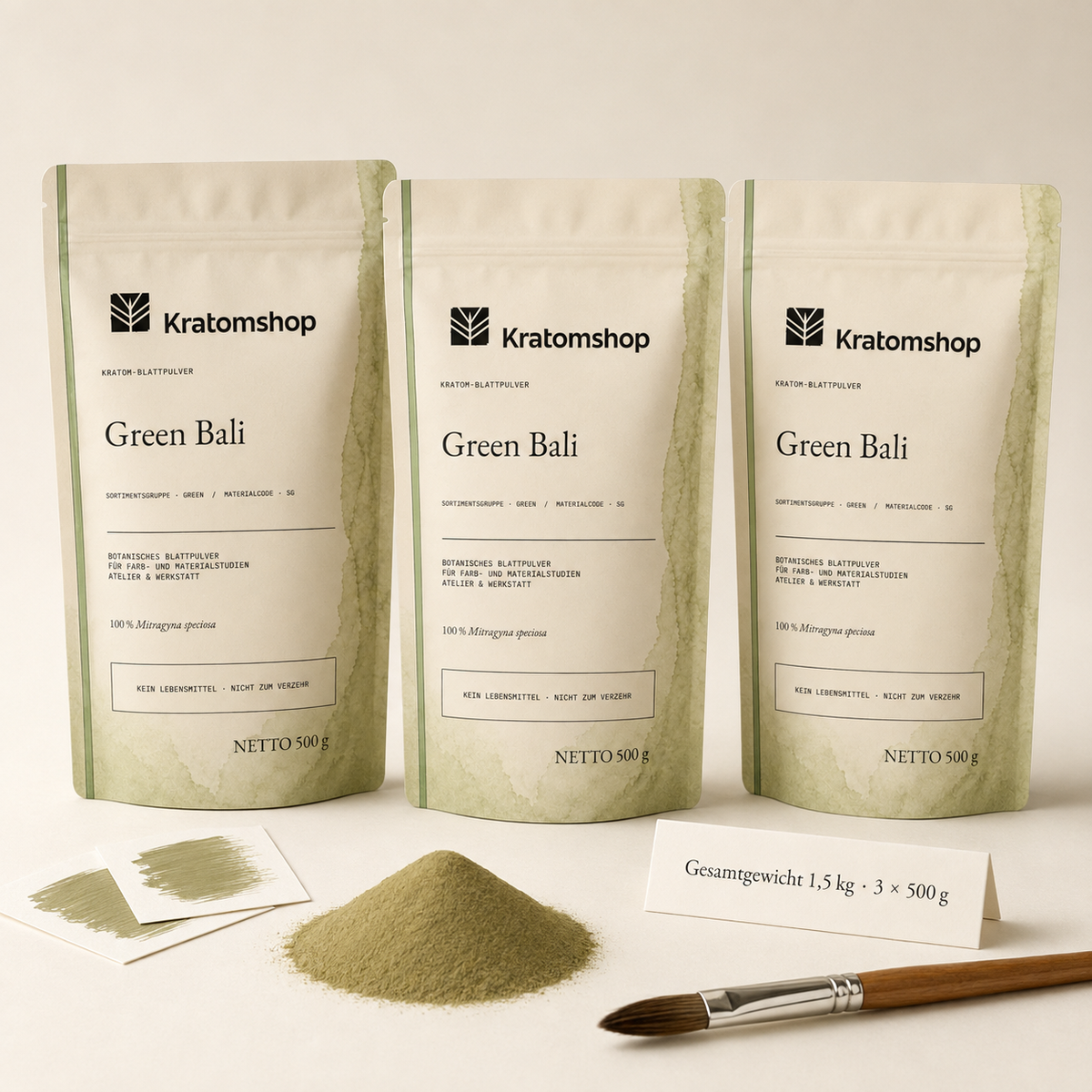 Kratom-Blattpulver · Sortimentsgruppe Green · Materialcode SG · Blattarchiv 01 · Green Bali