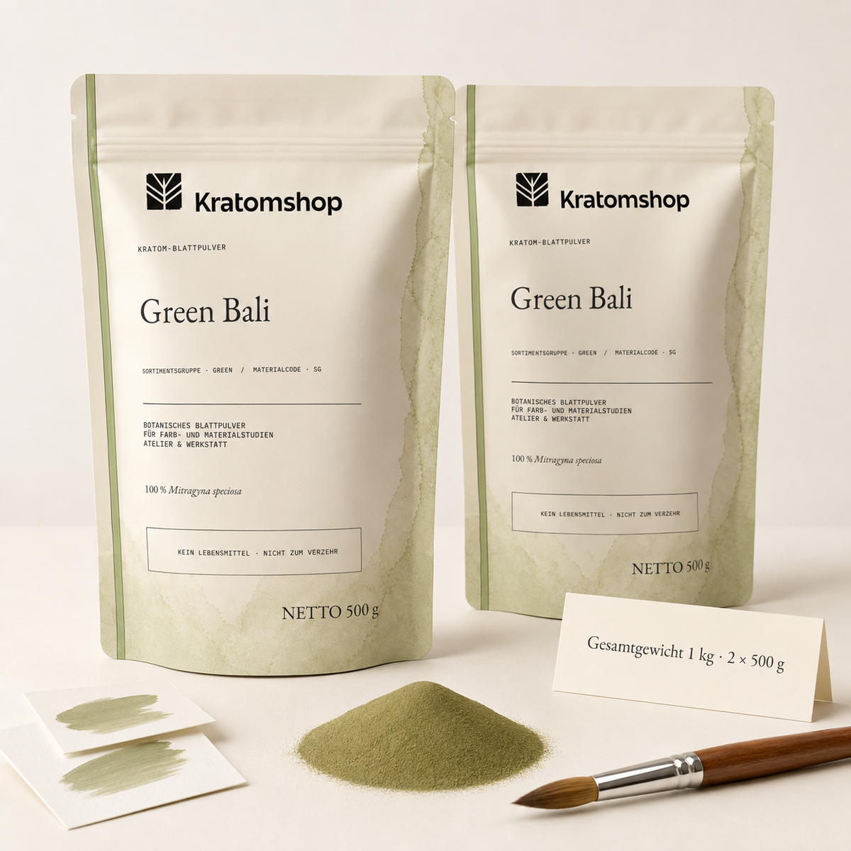 Kratom-Blattpulver · Sortimentsgruppe Green · Materialcode SG · Blattarchiv 01 · Green Bali
