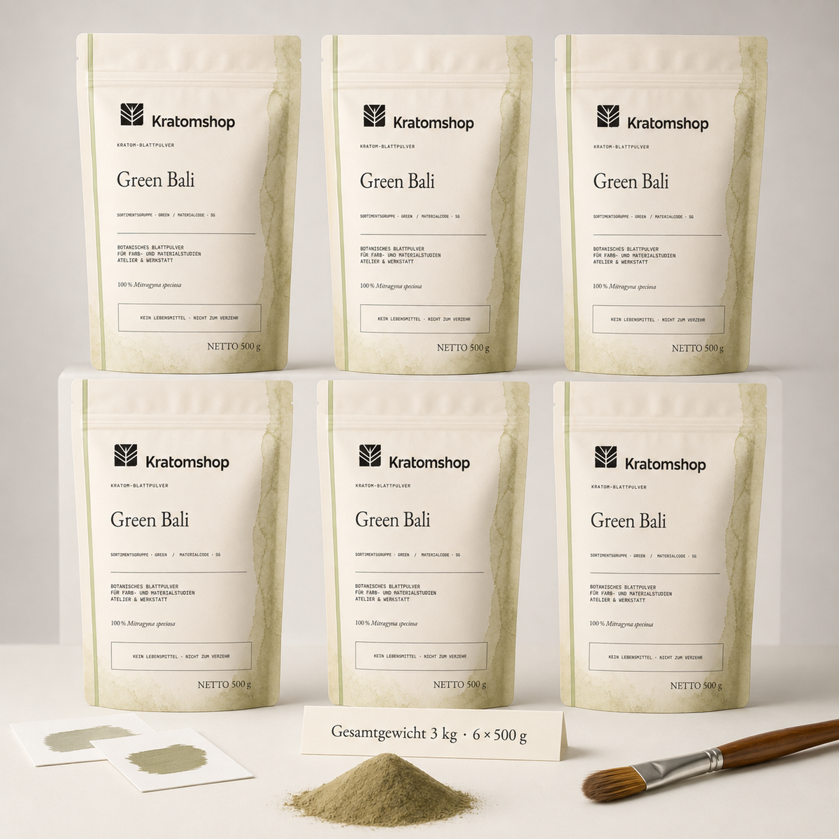 Kratom-Blattpulver · Sortimentsgruppe Green · Materialcode SG · Blattarchiv 01 · Green Bali