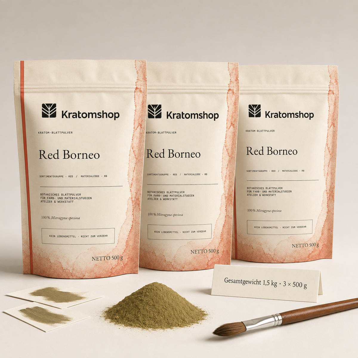 Kratom leaf powder · Material group Red · Material code RB · Leaf Archive 07 · Red Borneo