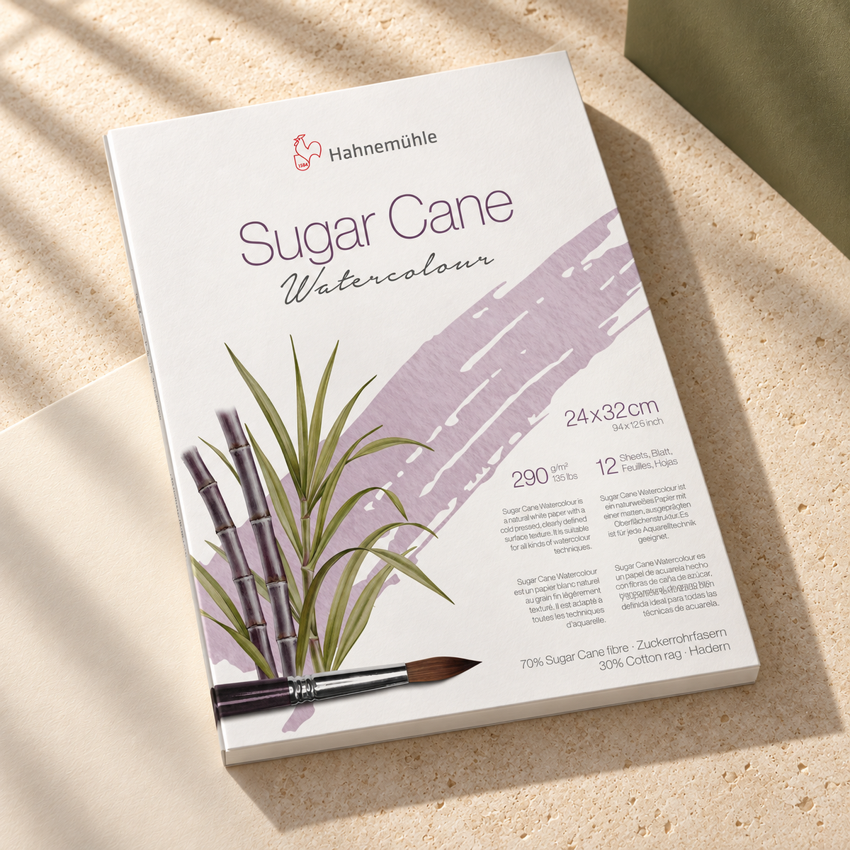 Sugar Cane Watercolour, Natural Line, 290 g/m², matt · Block 24 × 32 cm, 12 Blatt – Ateliermotiv auf hellem Naturstein