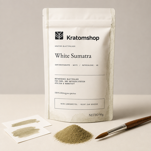 Kratom-Blattpulver · Sortimentsgruppe White · Materialcode WD · Blattarchiv 09 · White Sumatra
